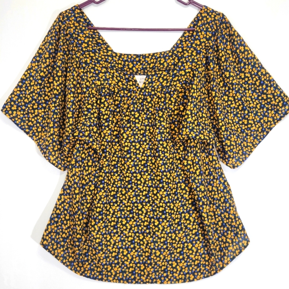 Knox Rose Blue and Yellow Floral Blouse